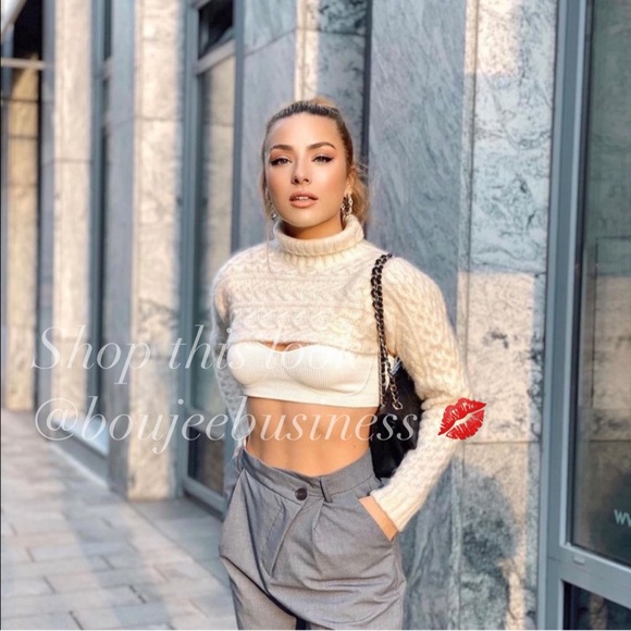 ZARA BNWT Cable Knit High Collar Cropped Sweater - Picture 7 of 10